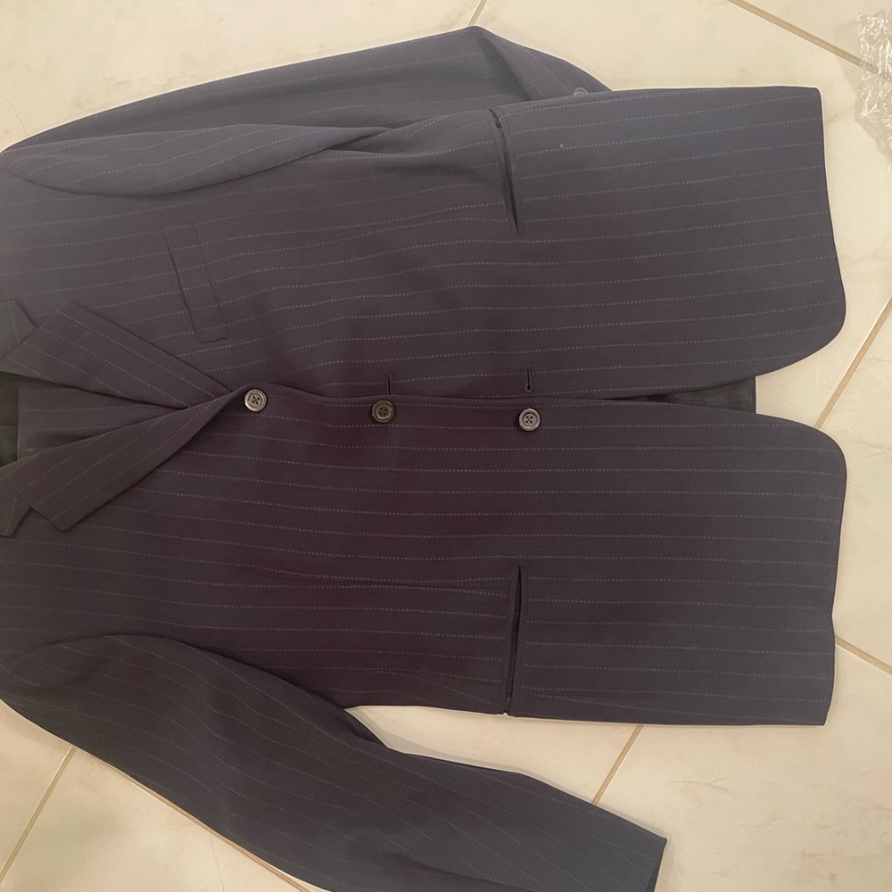 3 button navy striped suit